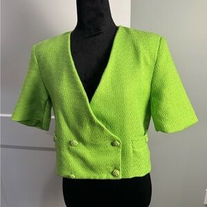 70f/21c cropped lime green textured blazer double breasted tweed